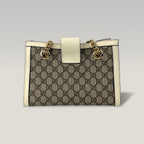 Gucci Padlock Small GG Supreme Canvas Shoulder Bag in White Leather with Gold Hardware