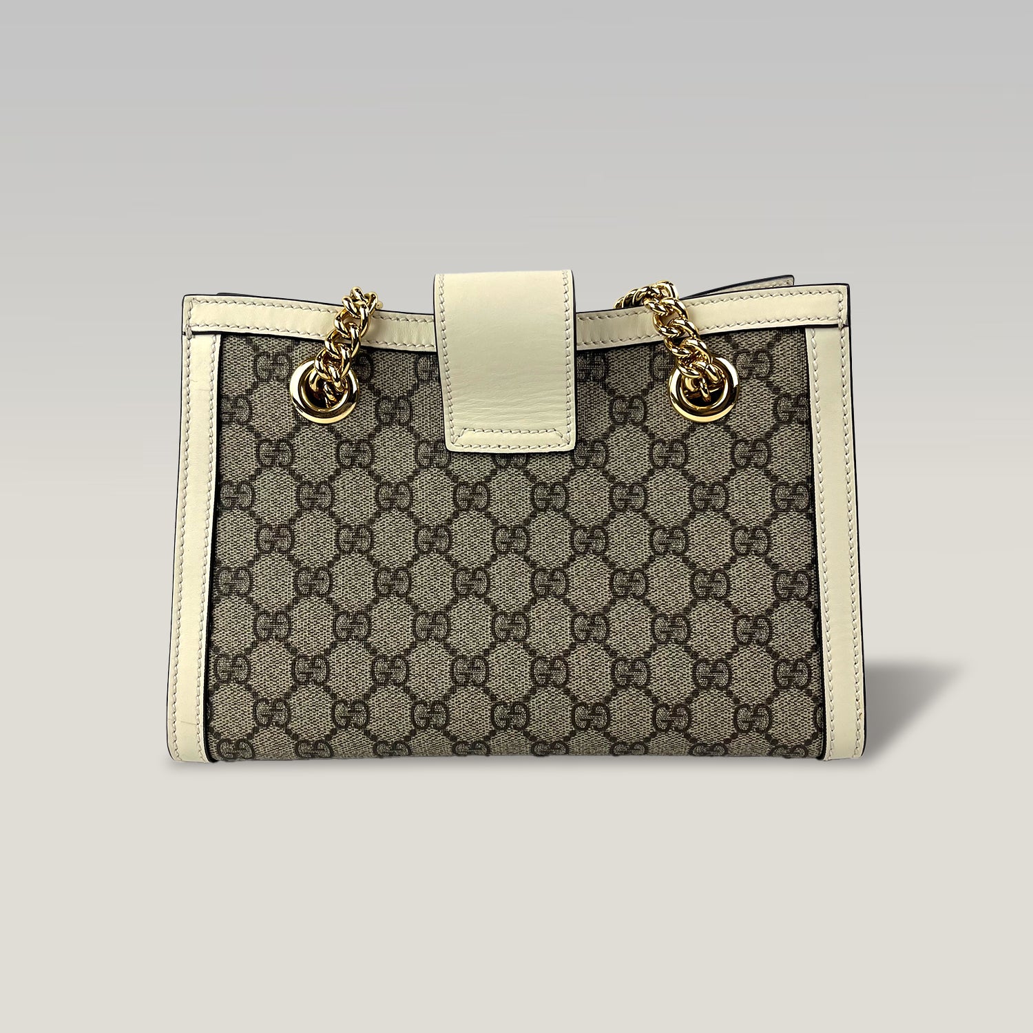 Gucci Padlock Small GG Supreme Canvas Shoulder Bag in White Leather with Gold Hardware