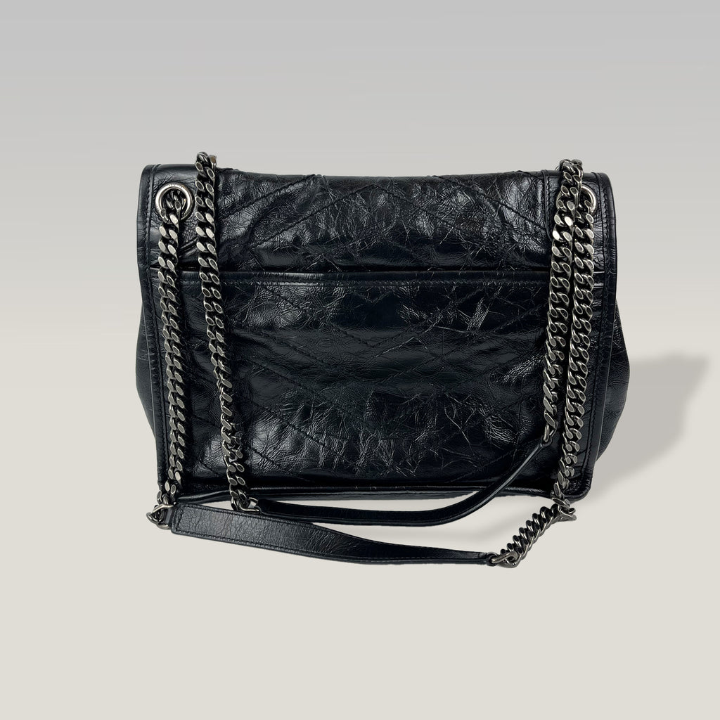 Saint Laurent Niki Medium Bag Nera in Pelle con Catena Antracite