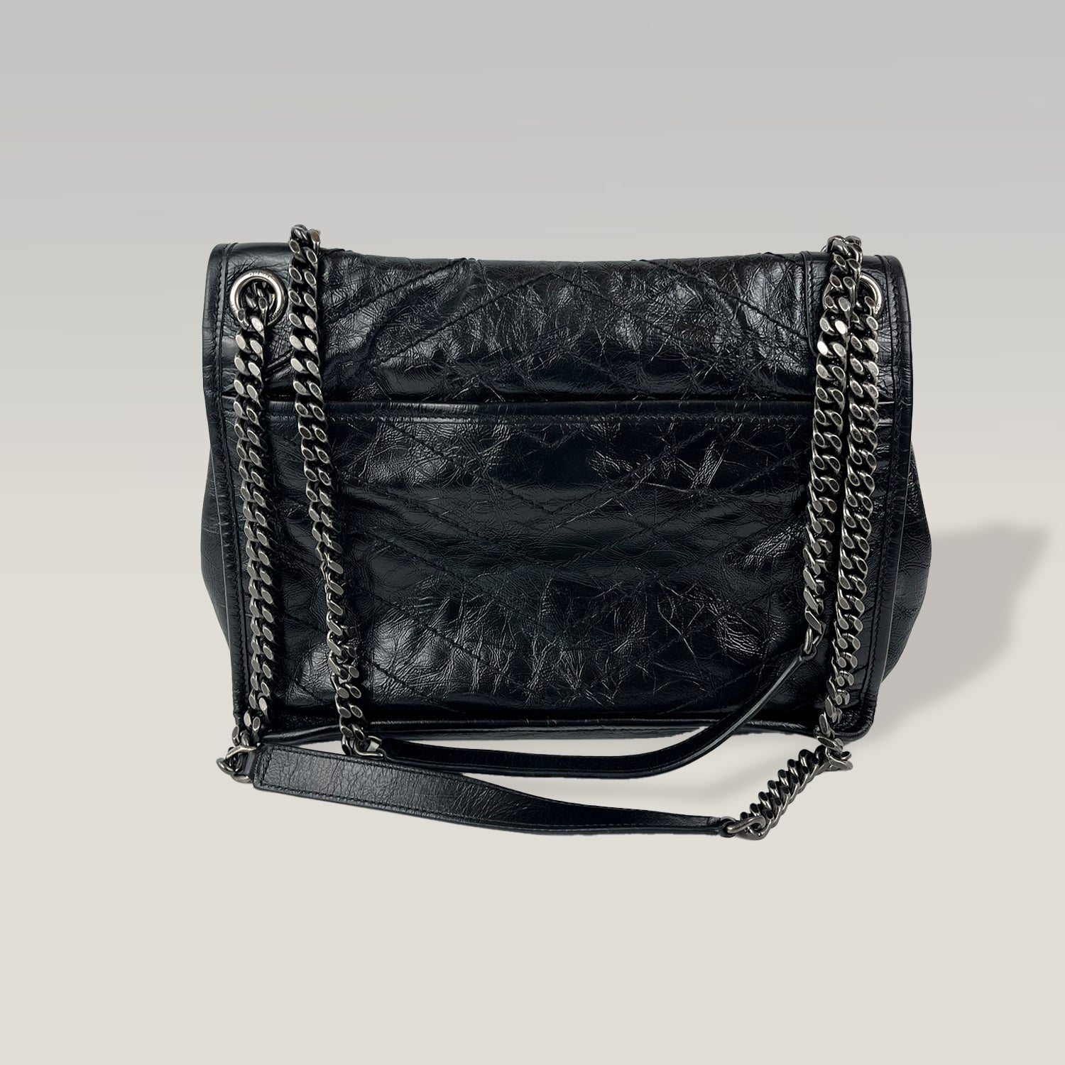 Saint Laurent Niki Medium Bag Nera in Pelle con Catena Antracite