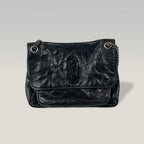Saint Laurent Niki Medium Bag Nera in Pelle con Catena Antracite