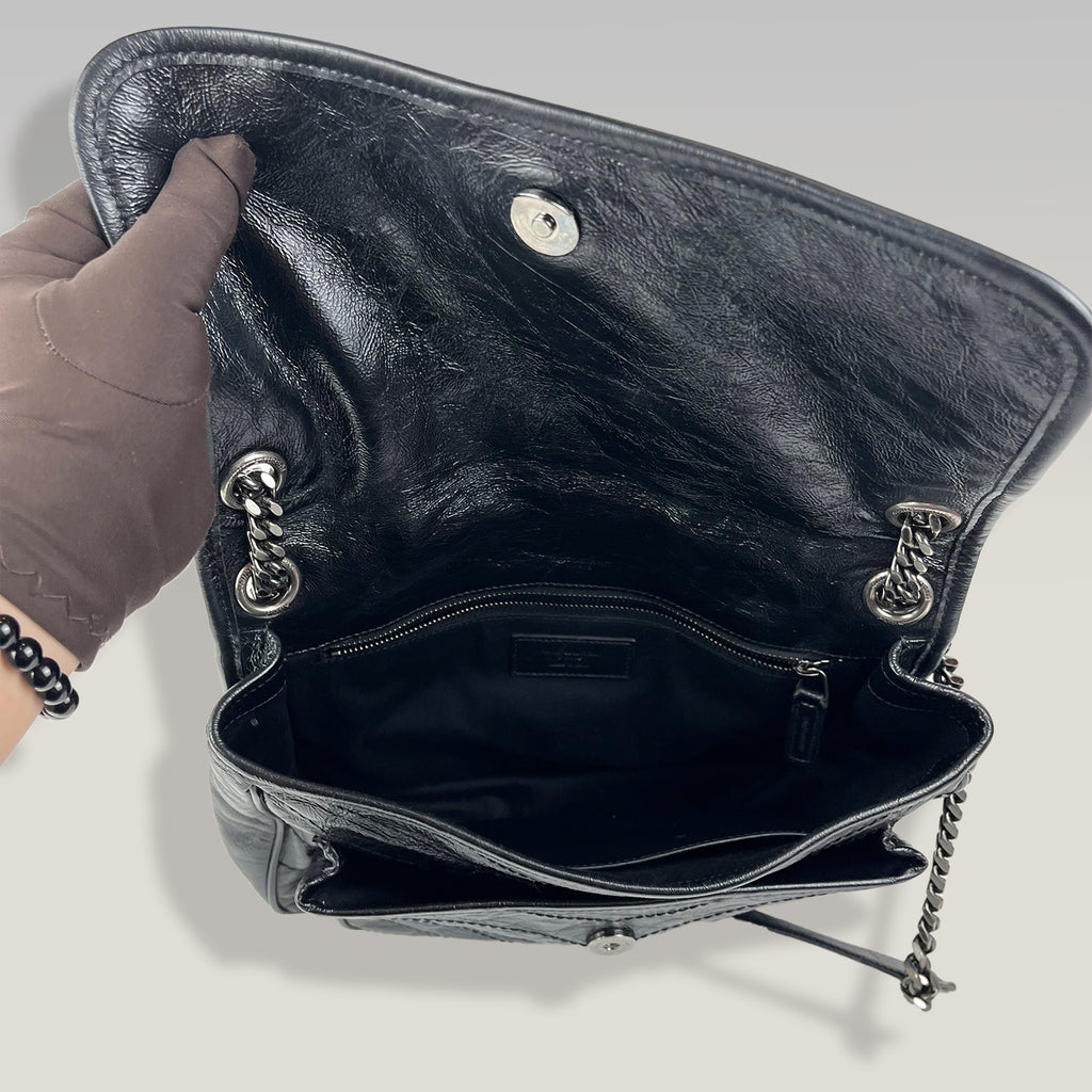 Saint Laurent Niki Medium Bag Nera in Pelle con Catena Antracite