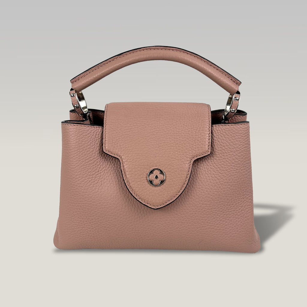 Louis Vuitton Capucines Borsa Donna in Pelle Martellata Rosa Cipria con Hardware Argento