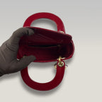 Dior Lady Dior Mini 3 Riquadri in Vernice Rossa con Impunture Cannage e Hardware Dorato