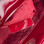 Dior Lady Dior Mini 3 Riquadri in Vernice Rossa con Impunture Cannage e Hardware Dorato