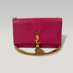 Saint Laurent Sunset Medium Leather Chain Shoulder Bag in Fuchsia Pink with Gold Hardware