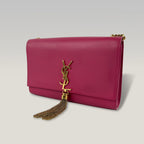 Saint Laurent Sunset Medium Leather Chain Shoulder Bag in Fuchsia Pink with Gold Hardware