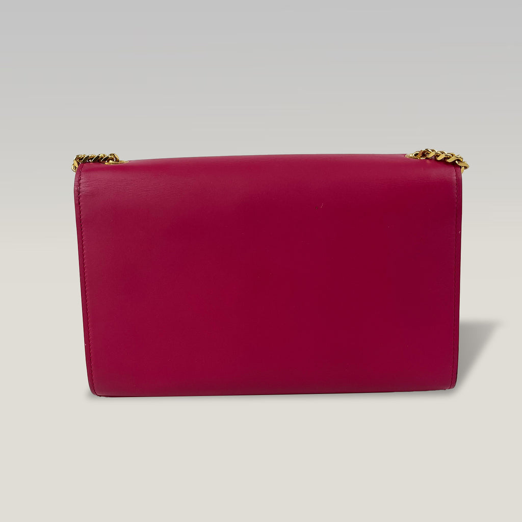 Saint Laurent Sunset Medium Leather Chain Shoulder Bag in Fuchsia Pink with Gold Hardware