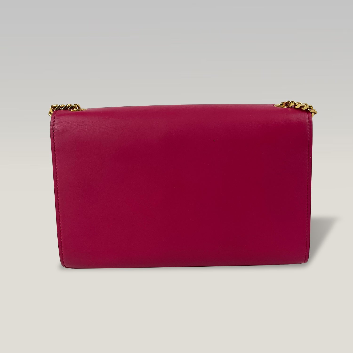 Saint Laurent Sunset Medium Leather Chain Shoulder Bag in Fuchsia Pink with Gold Hardware