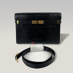 Saint Laurent Manhattan Medium Borsa a Tracolla Nera Effetto Coccodrillo in Pelle con Hardware Dorato