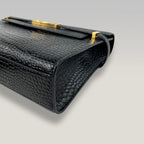 Saint Laurent Manhattan Medium Borsa a Tracolla Nera Effetto Coccodrillo in Pelle con Hardware Dorato