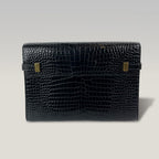 Saint Laurent Manhattan Medium Borsa a Tracolla Nera Effetto Coccodrillo in Pelle con Hardware Dorato