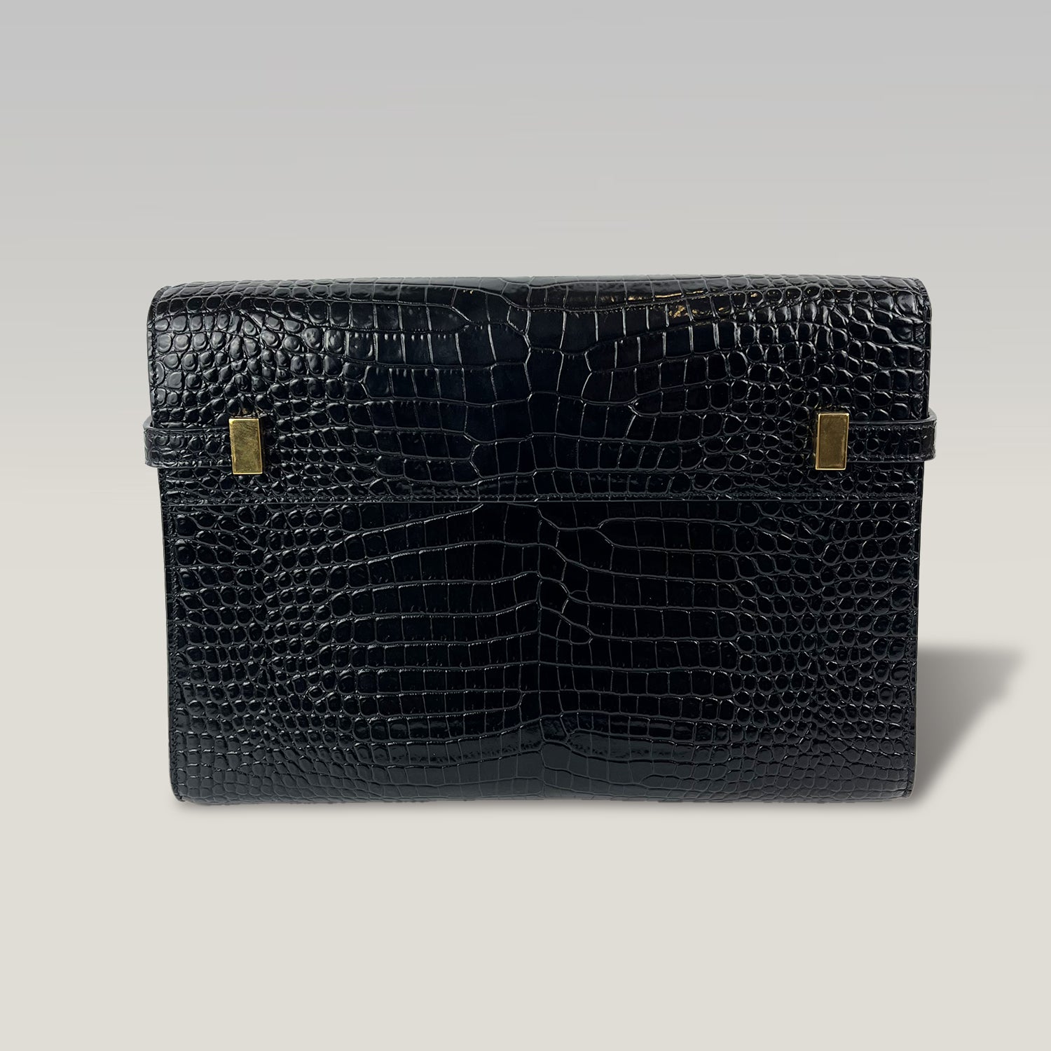 Saint Laurent Manhattan Medium Borsa a Tracolla Nera Effetto Coccodrillo in Pelle con Hardware Dorato