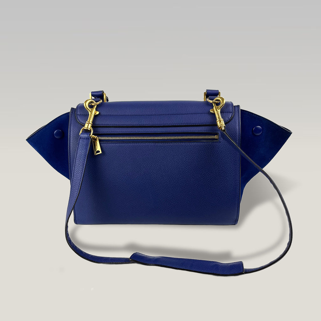 Céline Trapeze Borsa a Mano Blu in Pelle e Camoscio