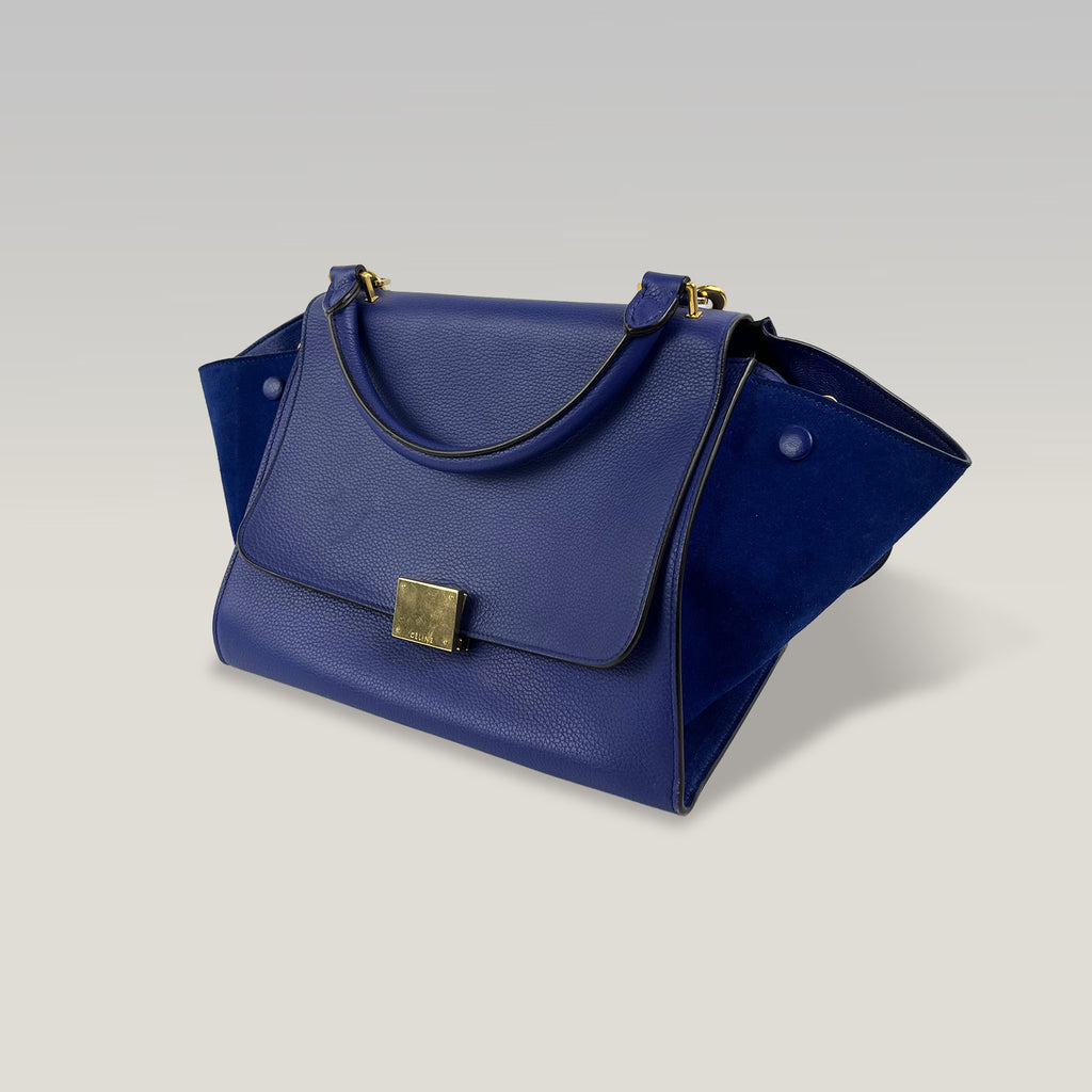 Céline Trapeze Borsa a Mano Blu in Pelle e Camoscio