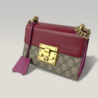 Gucci Padlock GG Supreme Small Chain Shoulder Bag Beige Canvas Red Leather