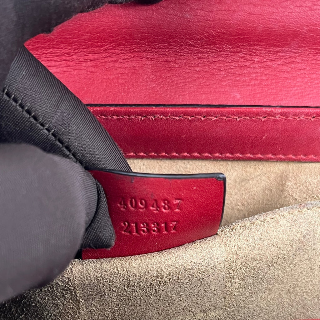 Gucci Padlock GG Supreme Small Chain Shoulder Bag Beige Canvas Red Leather