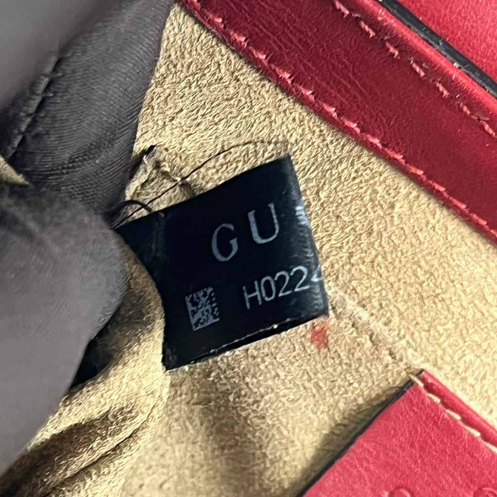 Gucci Padlock GG Supreme Small Chain Shoulder Bag Beige Canvas Red Leather