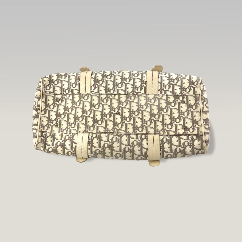 DIOR Diorissimo Boston Bag in Tela Jacquard con Dettagli Ricamati e Pelle