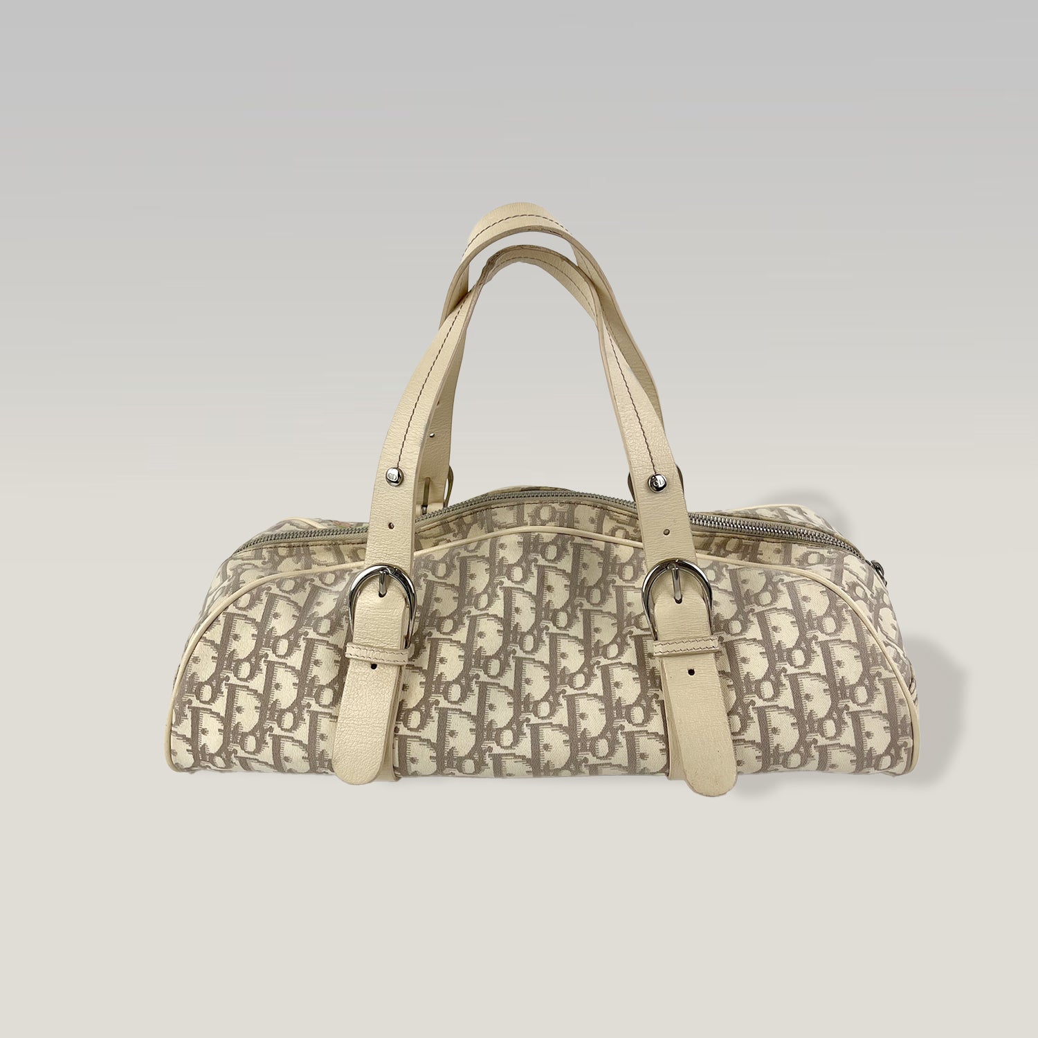 DIOR Diorissimo Boston Bag in Tela Jacquard con Dettagli Ricamati e Pelle