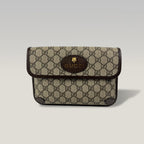 Gucci Marsupio Vintage GG Supreme Beige ed Ebano con Testa di Tigre e Dettagli in Pelle Marrone
