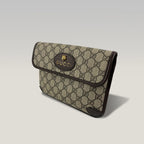 Gucci Marsupio Vintage GG Supreme Beige ed Ebano con Testa di Tigre e Dettagli in Pelle Marrone