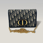 Dior Saddle Wallet On Chain Oblique Jacquard Blu – Borsa WOC con Catena Dorata 19 cm