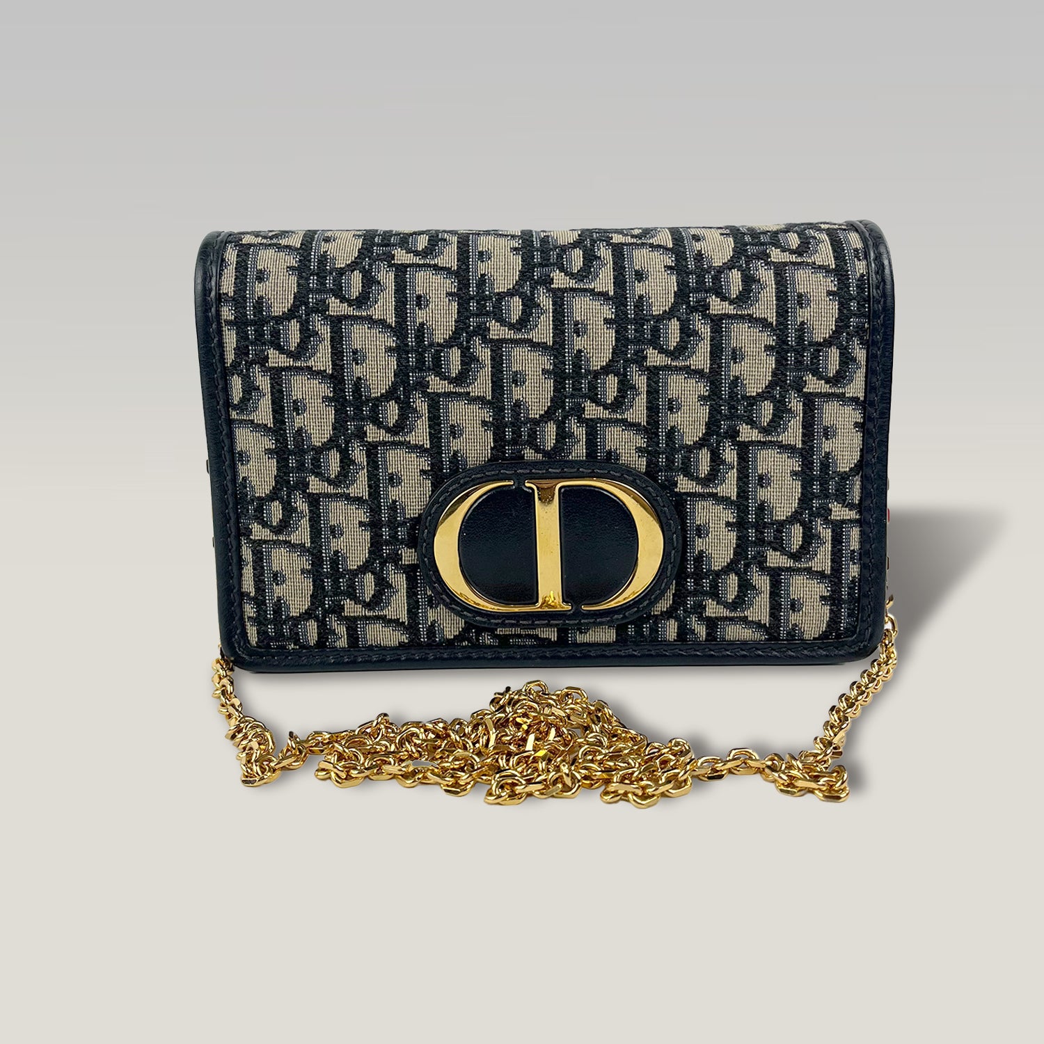 Dior Saddle Wallet On Chain Oblique Jacquard Blu – Borsa WOC con Catena Dorata 19 cm