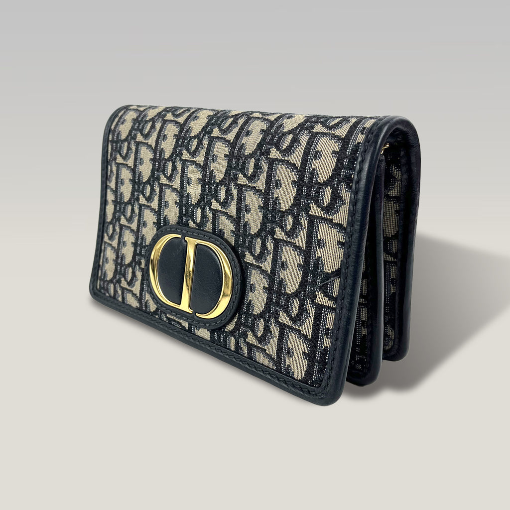 Dior Saddle Wallet On Chain Oblique Jacquard Blu – Borsa WOC con Catena Dorata 19 cm