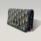 Dior Saddle Wallet On Chain Oblique Jacquard Blu – Borsa WOC con Catena Dorata 19 cm