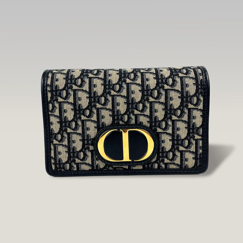 Dior Saddle Wallet On Chain Oblique Jacquard Blu – Borsa WOC con Catena Dorata 19 cm
