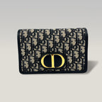 Dior Saddle Wallet On Chain Oblique Jacquard Blu – Borsa WOC con Catena Dorata 19 cm