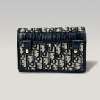 Dior Saddle Wallet On Chain Oblique Jacquard Blu – Borsa WOC con Catena Dorata 19 cm