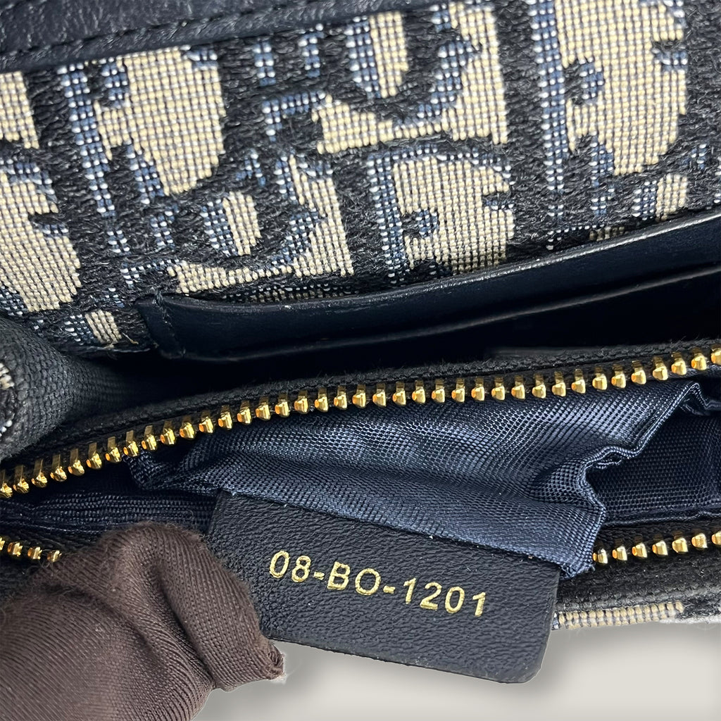 Dior Saddle Wallet On Chain Oblique Jacquard Blu – Borsa WOC con Catena Dorata 19 cm