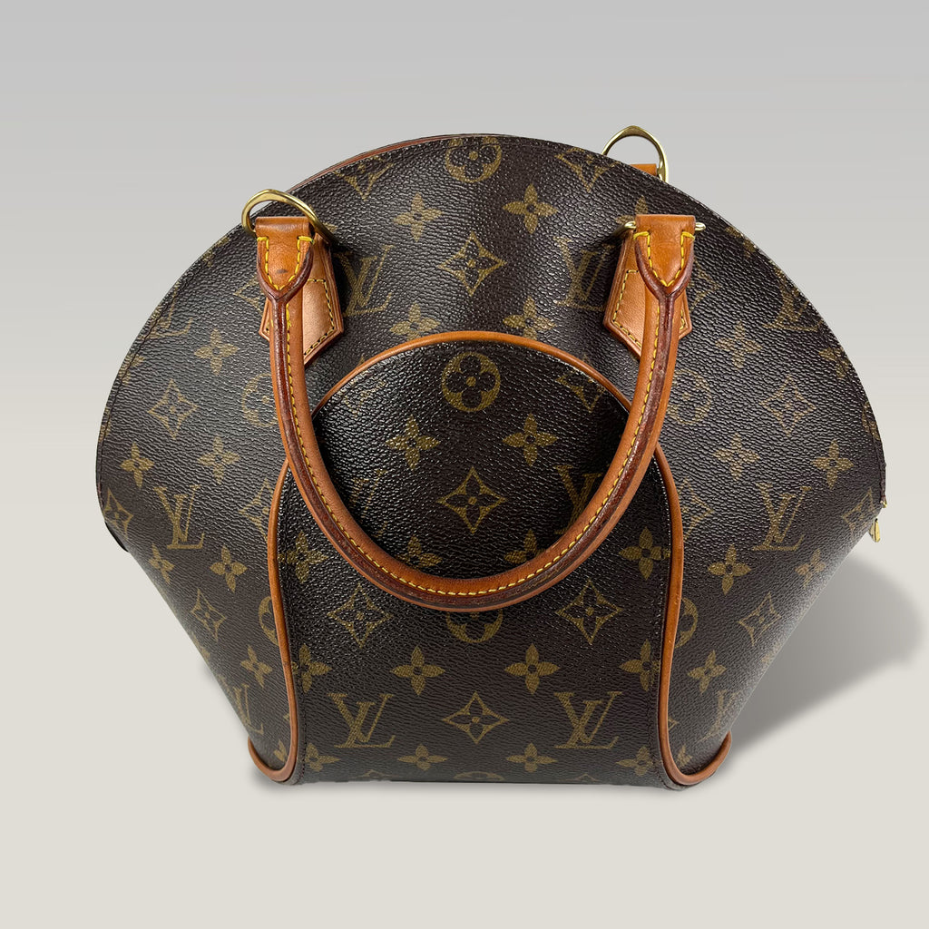 Louis Vuitton Ellipse MM Monogram Canvas Handbag Vintage Brown Leather Trim