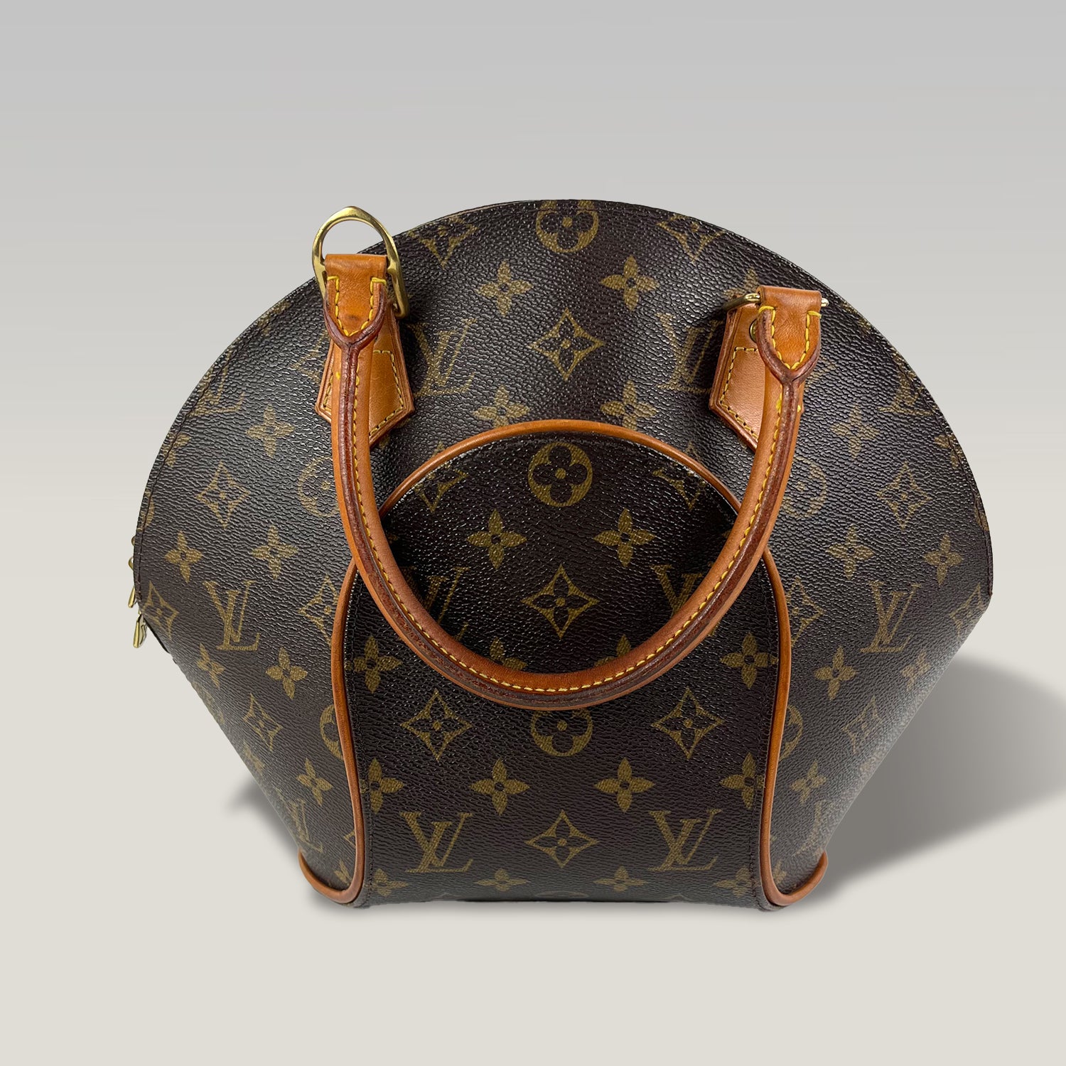Louis Vuitton Ellipse MM Monogram Canvas Handbag Vintage Brown Leather Trim