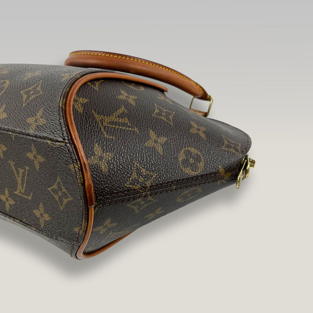 Louis Vuitton Ellipse MM Monogram Canvas Handbag Vintage Brown Leather Trim