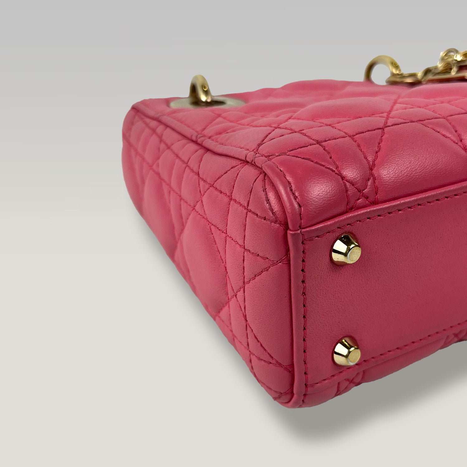 Dior Mini Lady Dior Borsa in Pelle Rosa Cannage con Hardware Dorato