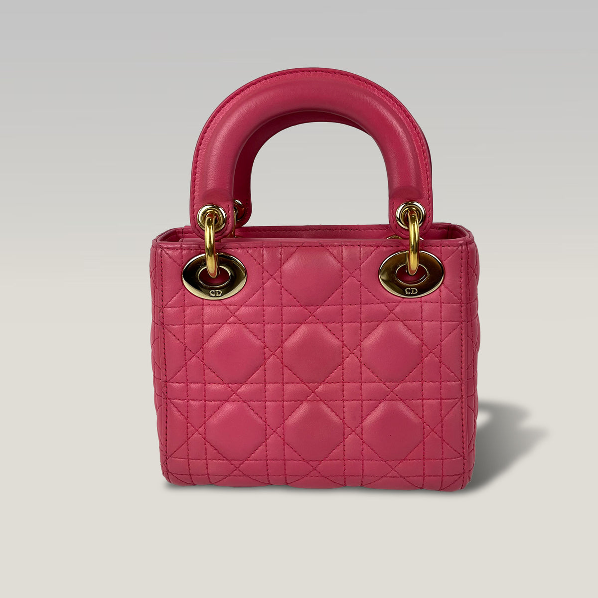 Dior Mini Lady Dior Borsa in Pelle Rosa Cannage con Hardware Dorato