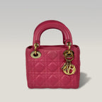 Dior Mini Lady Dior Borsa in Pelle Rosa Cannage con Hardware Dorato