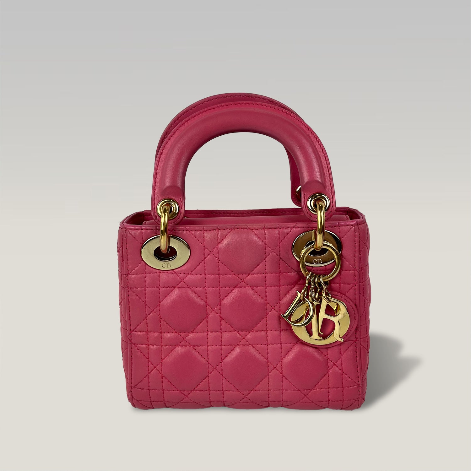 Dior Mini Lady Dior Borsa in Pelle Rosa Cannage con Hardware Dorato