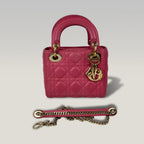 Dior Mini Lady Dior Borsa in Pelle Rosa Cannage con Hardware Dorato