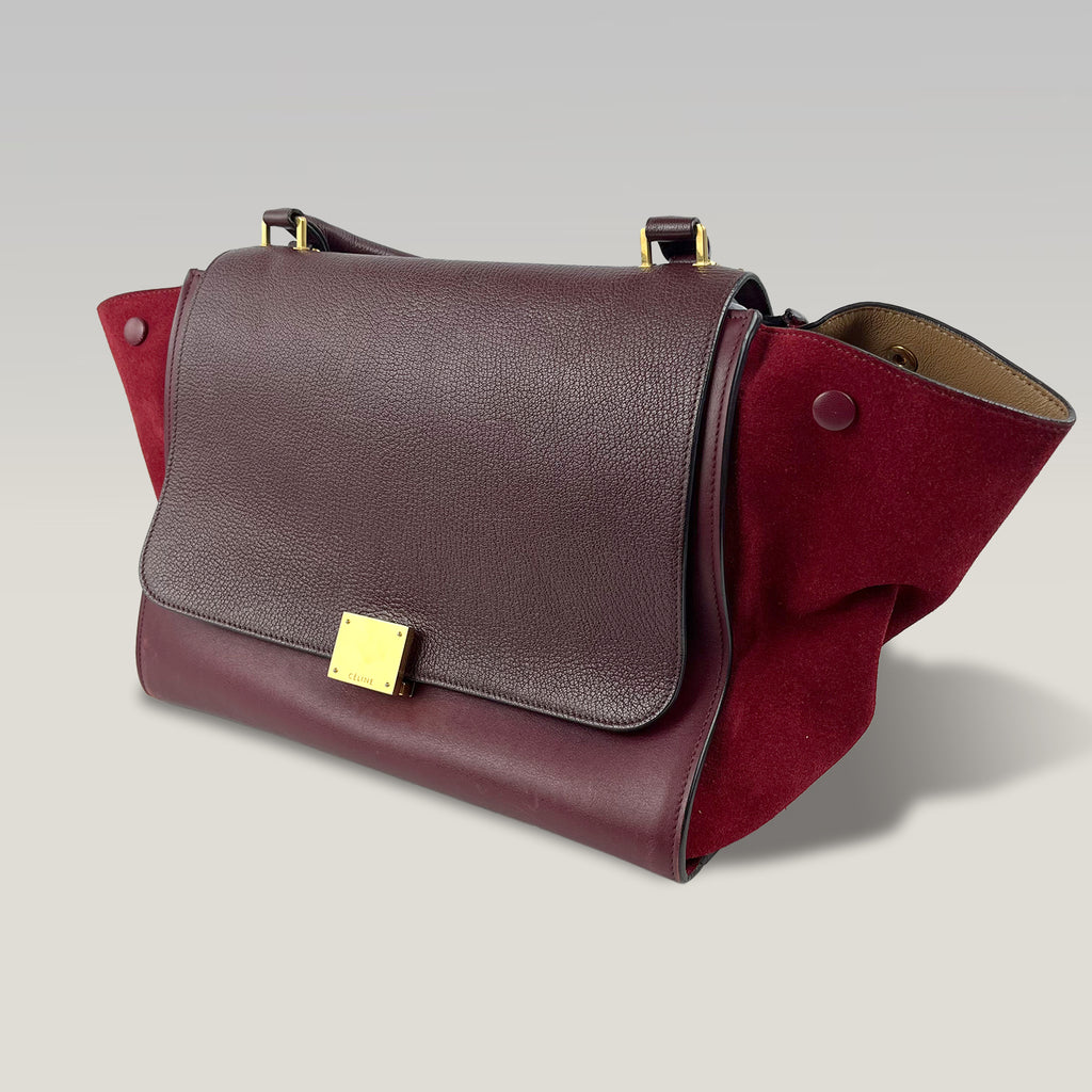 Celine Trapeze Burgundy Leather Shoulder Bag