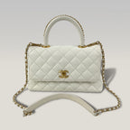 Chanel Coco Handle Piccola in Pelle Caviar Bianca Perlata Trapuntata con Hardware Dorato – Borsa a Mano e a Tracolla