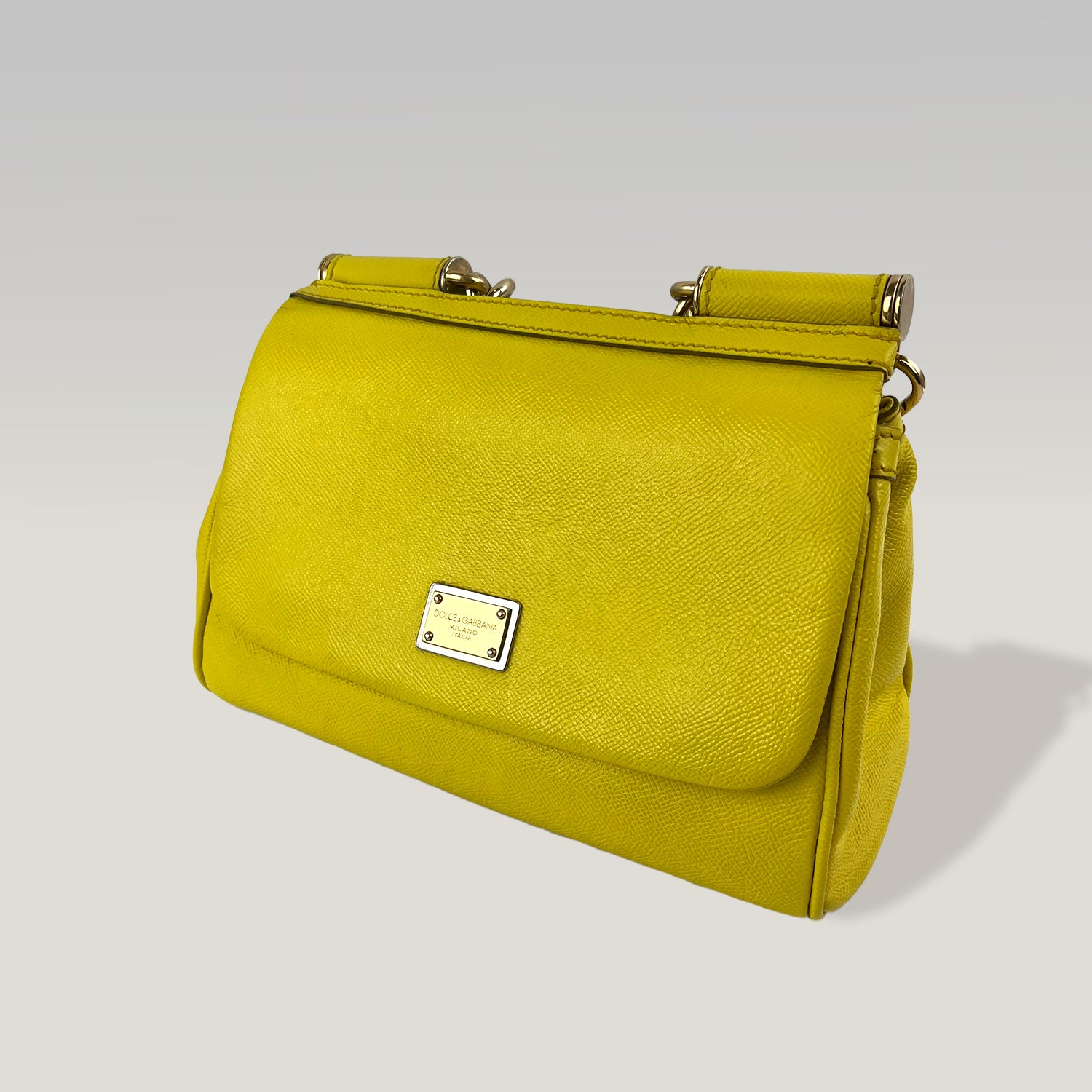 DOLCE & GABBANA Borsa Sicily Media in Pelle Gialla con Tracolla