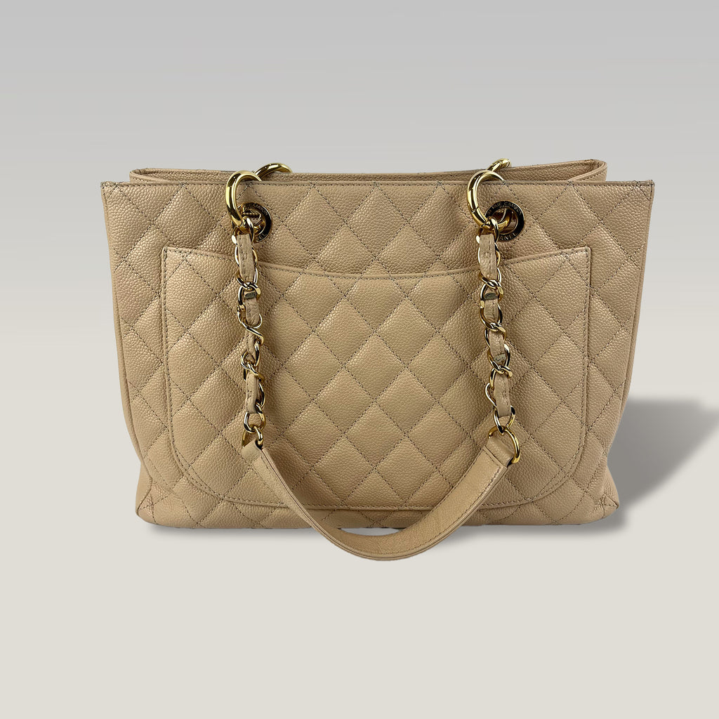 Chanel Grand Shopping Tote GST Beige Caviar Leather Shoulder Bag