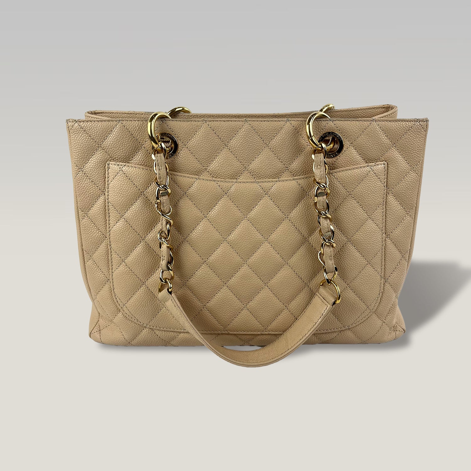 Chanel Grand Shopping Tote GST Beige Caviar Leather Shoulder Bag