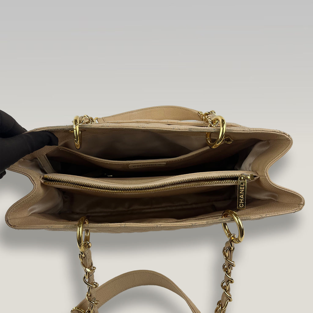 Chanel Grand Shopping Tote GST Beige Caviar Leather Shoulder Bag