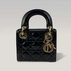 Dior Lady Dior Mini 3 Scomparti in Vernice Nera con Impunture Cannage e Hardware Dorato