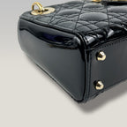 Dior Lady Dior Mini 3 Scomparti in Vernice Nera con Impunture Cannage e Hardware Dorato